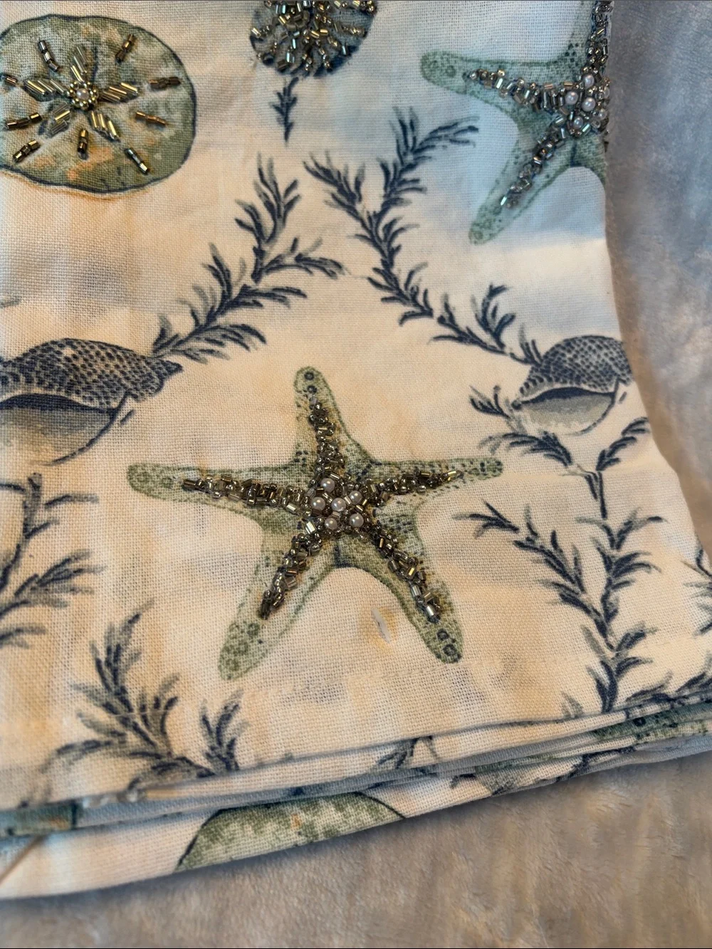 Ocean Breeze Coastal Beach Shells Kitchen Towels Beaded front NWT Cotton